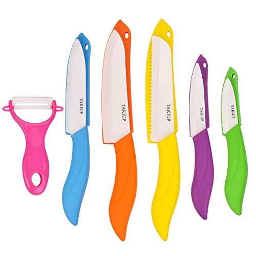 Ceramic Knife Set, 6 Piece Kitchen Knife Set with...